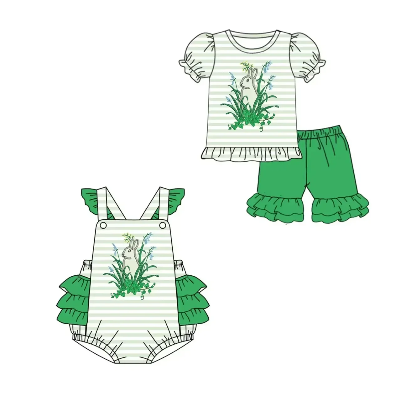 easter series girls boutique outfits rabbit grass green short sleeve set girls summer outfit sets newborn onesie