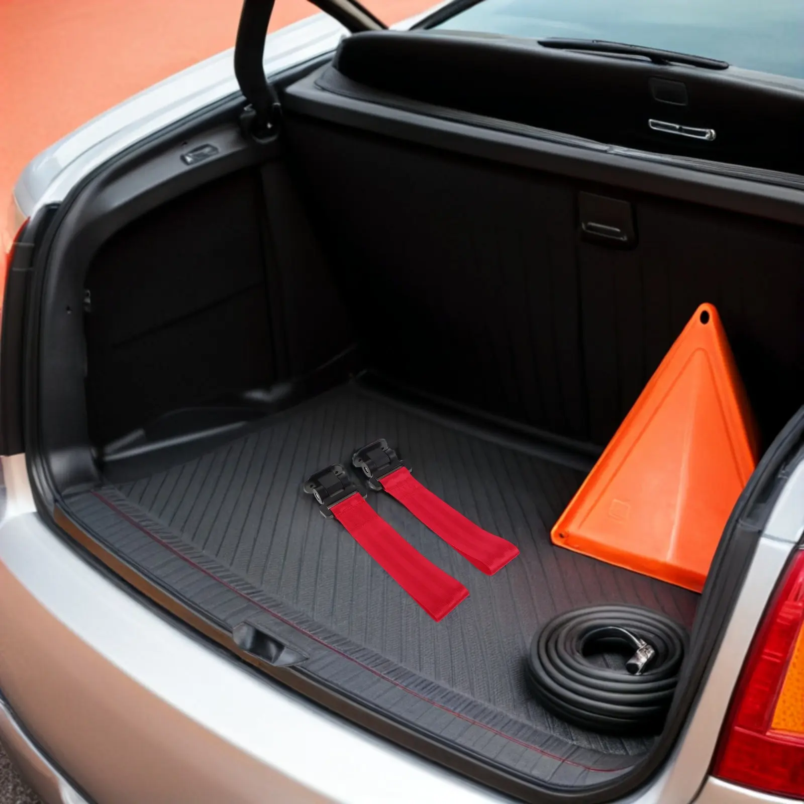 

2Pcs Red Car Bumper Tow Strap Self-Adhesive Nylon Traction Rope Decorative Automotive Trailer Sport Vehicle Modification