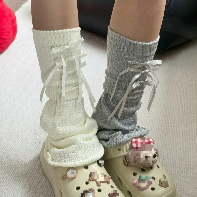 

Модные расклешенные гетры с бантом, осенние теплые чехлы для ног, милые длинные чулки для женщин, гольфы для косплея, носки с ворсом, чехол для ног