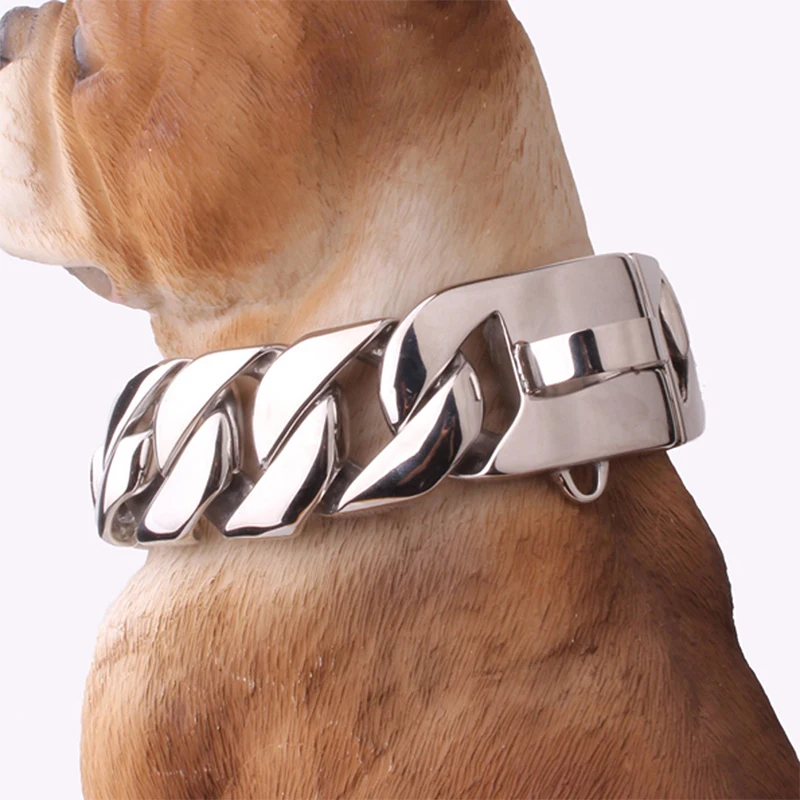 Gold Cuban Chain Pet Collar Bully Large Dog Collar Leash Customized Stainless Steel 32mm Pitpull Bulldog Strong Collar Strap