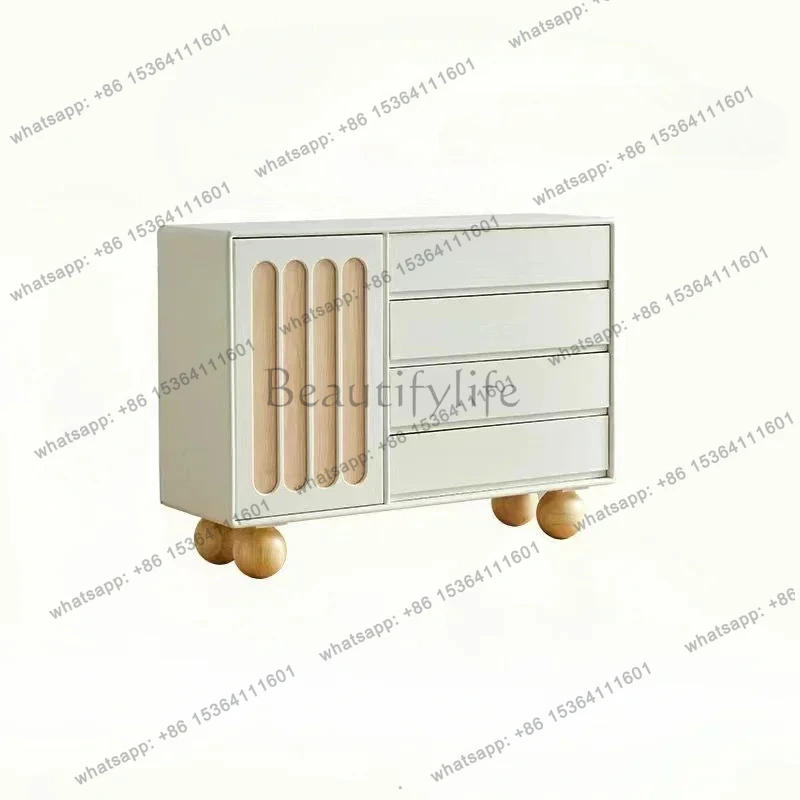 PG46White Cream Wind Bedroom Four Buckets Simple Modern Storage Living Room Side Cabinet Storage Entrance Cabinet Nordic