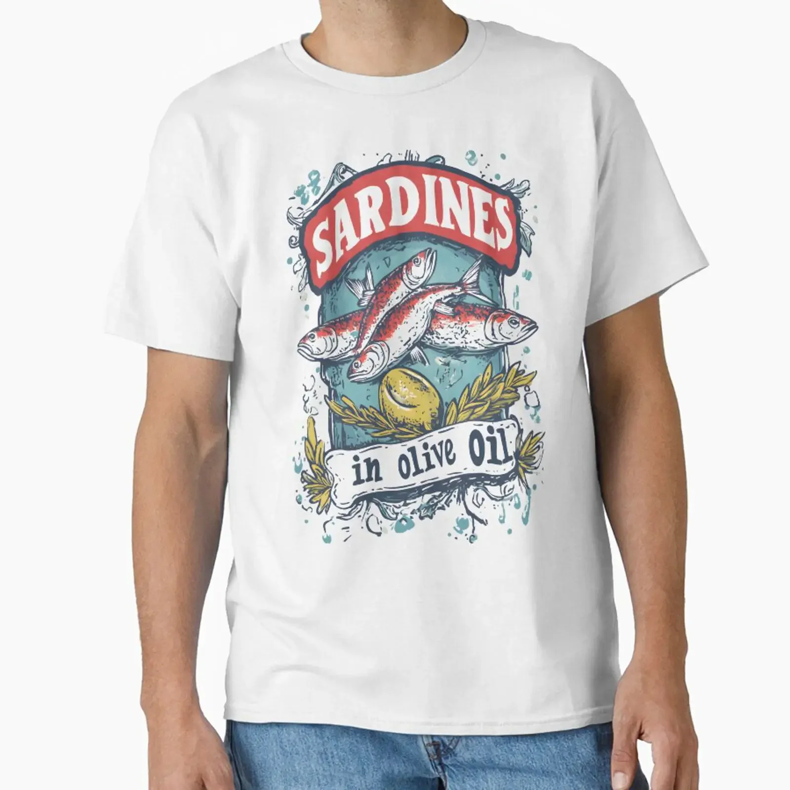 A Vintage Poster Sardines in olive oil designed and sold by GoodOldVintage vintage Washed Slightly Unisex homme Stylish