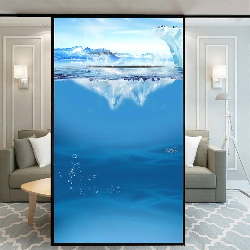 Static Cling Privacy Window Film  Decorative Iceberg Sea Water Window Coverings Glass Window Sticker