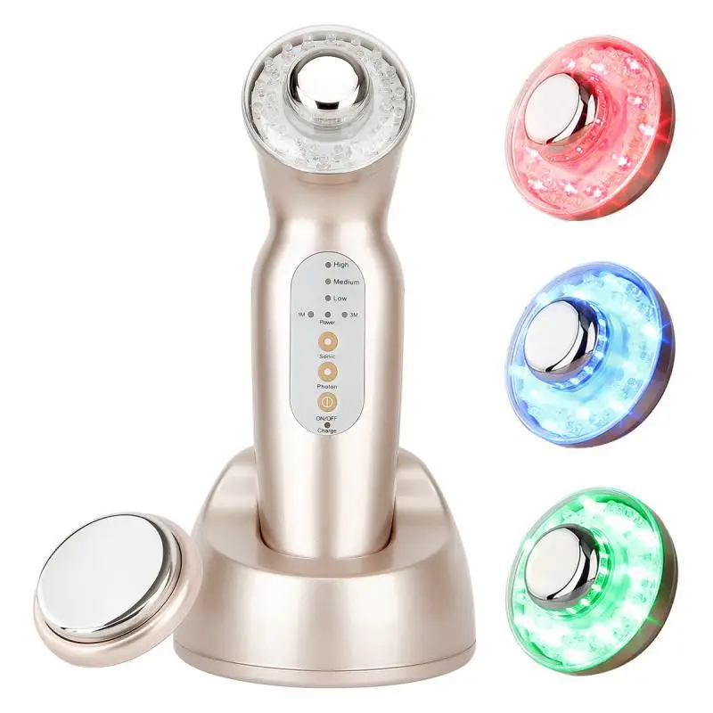 1Mhz 3Mhz Dual Ultrasonic Face Massager 3 Colors LED Light Facial Photon Ultrasound Therapy Skin Care Body Slim Anti Cellulite