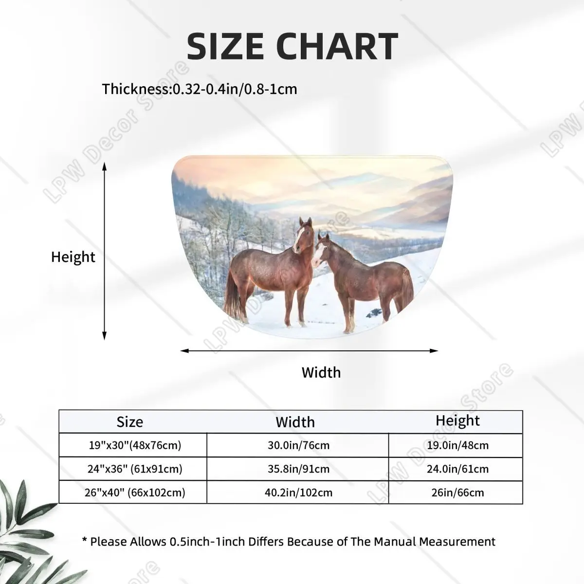 Horses With Snow And Sunset Hills Soft Flannel Half Round Doormat Non Slip Bathroom Mat Absorbent Floor Carpet for Garage