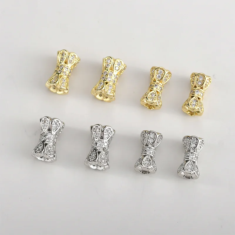 Copper-plated 14k Gold Color Zircon Long Petal Bead Compartment Bucket Beads DIY Handmade Bracelet Necklace Beaded Accessories