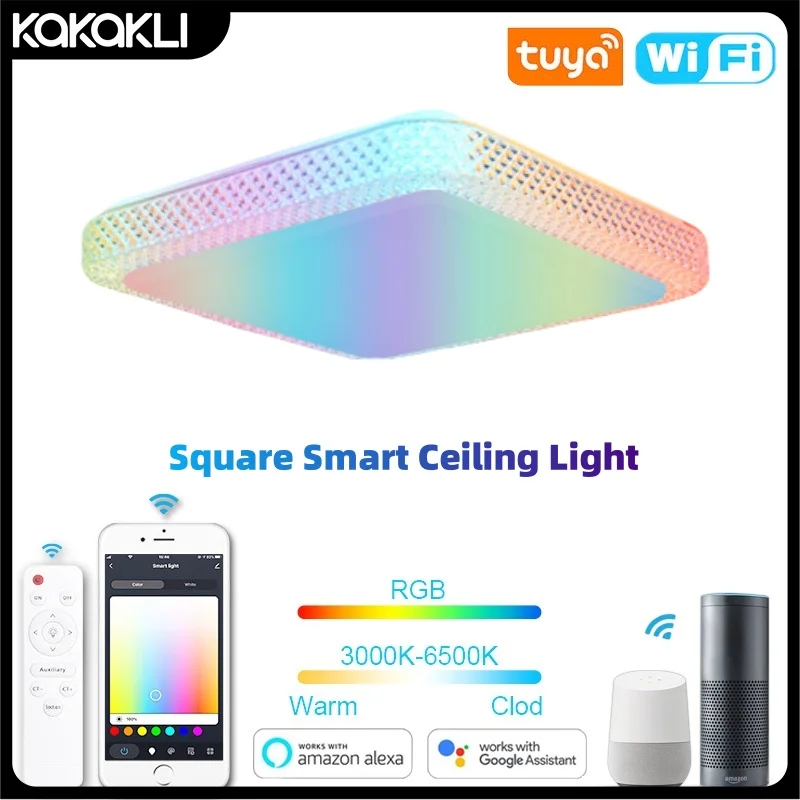 

Tuya Smart Square светодиодный потолочный светильник RGB с дистанционным затемнением Alexa Google голосовое управление спальня украшения дома светильники