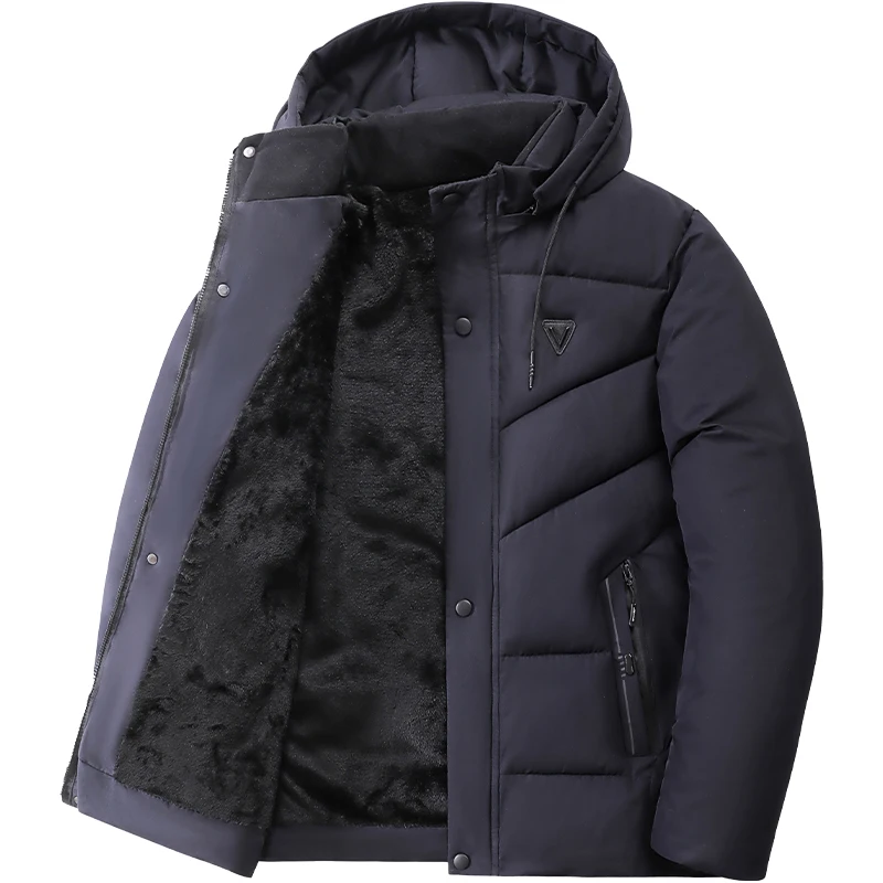 

New Men's Cotton Padded Parkas Windbreaker Solid Loose Thick Windproof Long Coat Men Business Hooded Parka Windbreaker Outwear