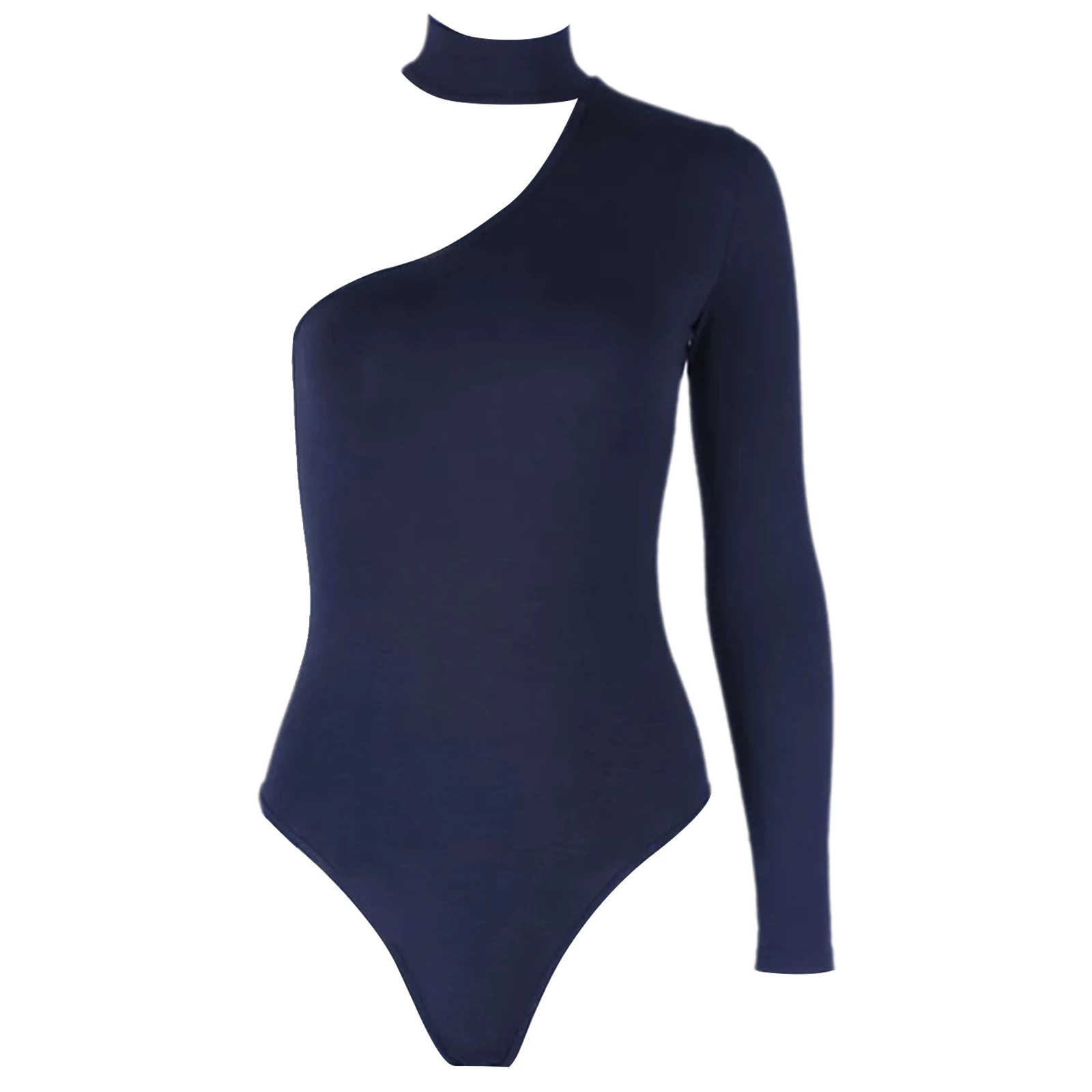 Womens een schouder slim fit bodysuit tops effen kleur ballet turnpakje body tops kostuum casual mock hals lange mouw jumpsuit