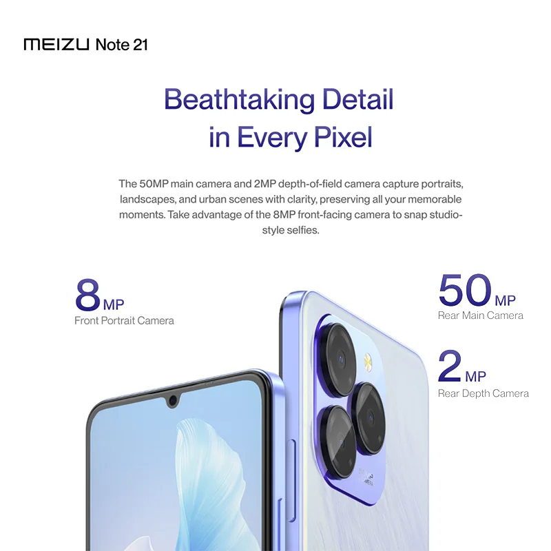 [العرض الأول في العالم] كاميرا Meizu Note 21 4G 8GB/256GB الذكية بقدرة 6000 مللي أمبير في الساعة وبطارية كبيرة بدقة 50 ميجابكسل ثلاثية