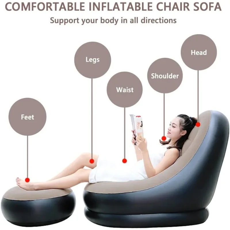 New Inflatable Plush Sofa for Lazy People Foldable Foot Sofa Bed Outdoor Convenient Lying Chair with Feet Bench Hot