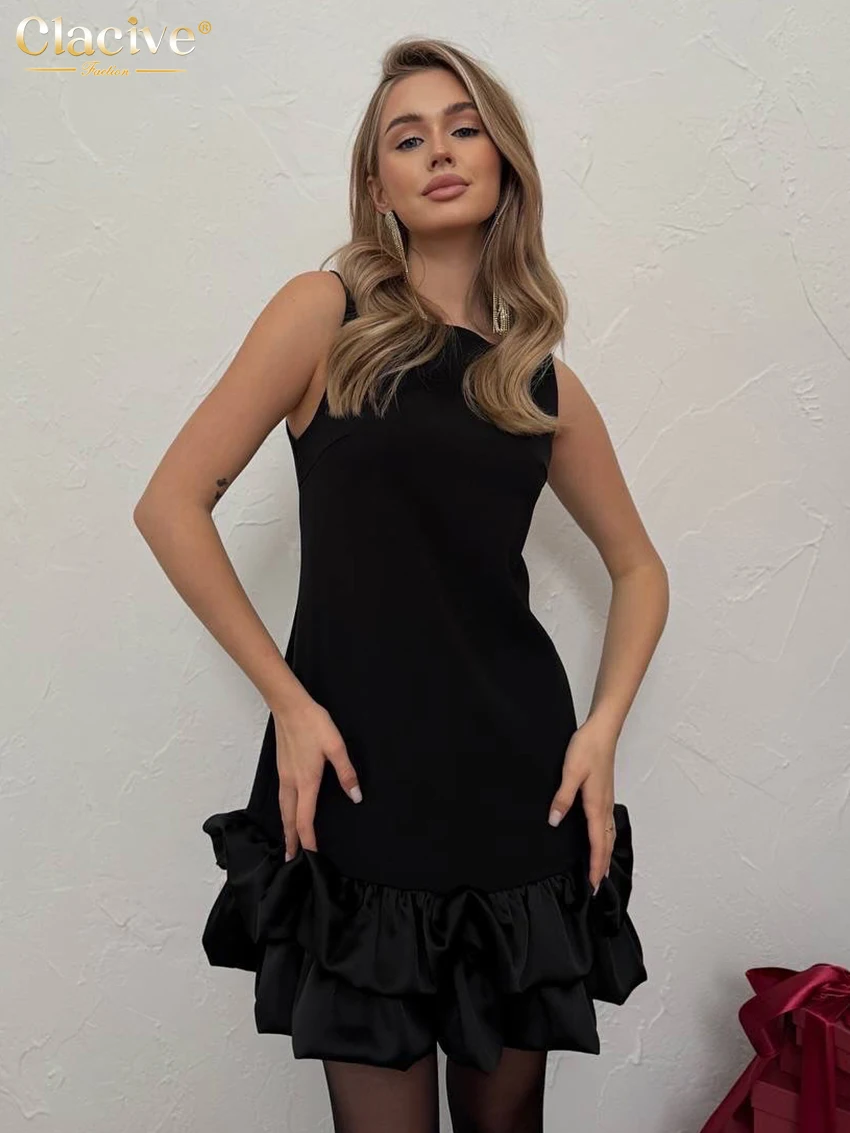 

Летнее черное женское платье Clacive 2026: модное мини-платье без рукавов с круглым вырезом, элегантное классическое женское платье в стиле пэчворк для уличной моды