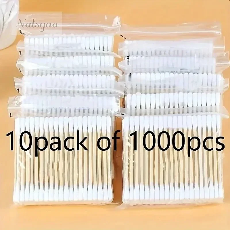 Wholesale 2000/1000pcs Unscented Cotton Makeup Swabs Double Headed Wooden Ear Cleaning Stick Remover