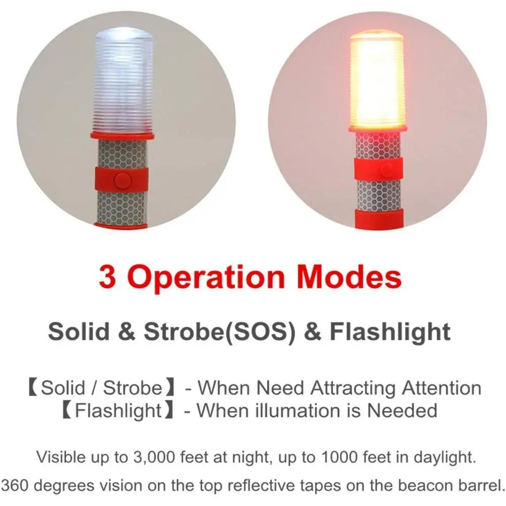 2pcs LED Car Emergency Traffic Warning Lights SKU874224 Roadside Safety Flashing Solid/Strobe Lights Flashlight Universal