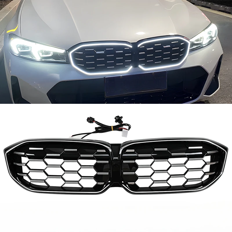 Car Front Kidney LED Grille Shining Mesh Fit for BMW 3 Series G20 G28 2022-2024