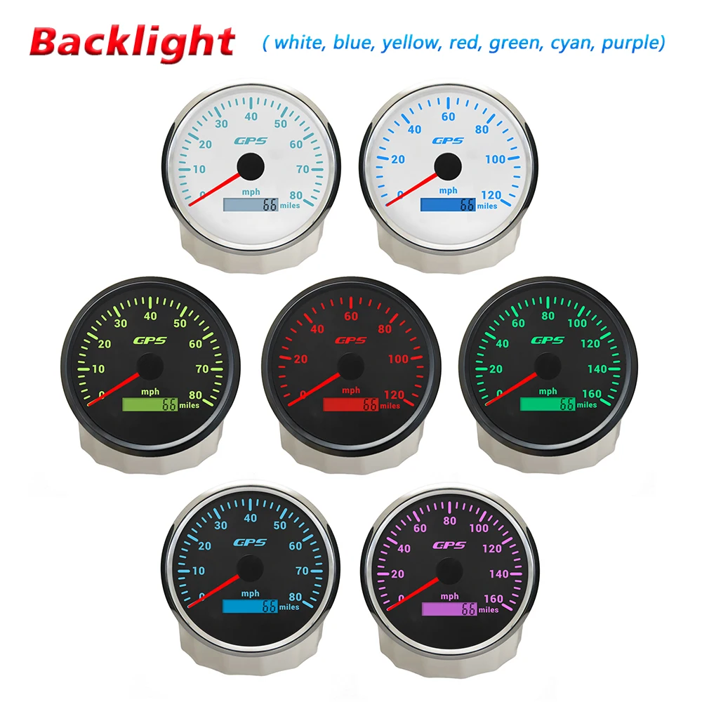 Rhaxel 110mm GPS Speedometer 0-80M 120M 0-160M with GPS Antenna with 7 Colors Backlight Universal for SUV Motorcycle 12V 24V