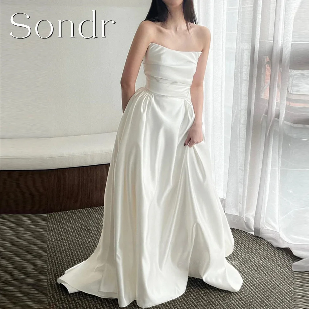 Sondr Customized Simple Korean Wedding Dresses Strapless A Line Corset Back Bridal Photo Shoot Gown Wedding Prom Party Dresses