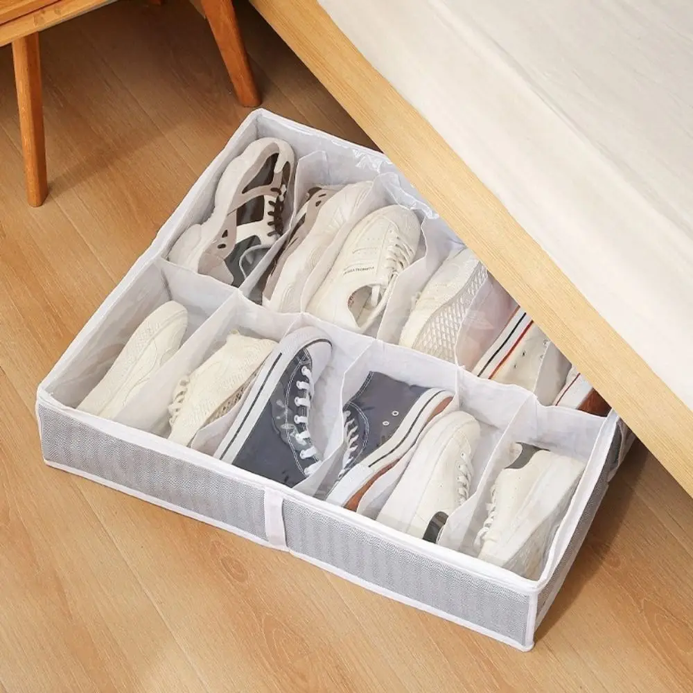 

Non-woven Fabric Under Bed Shoe Storage Box 12 Grids Large Capacity Shoes Storage Bag with Clear Window Space Saving