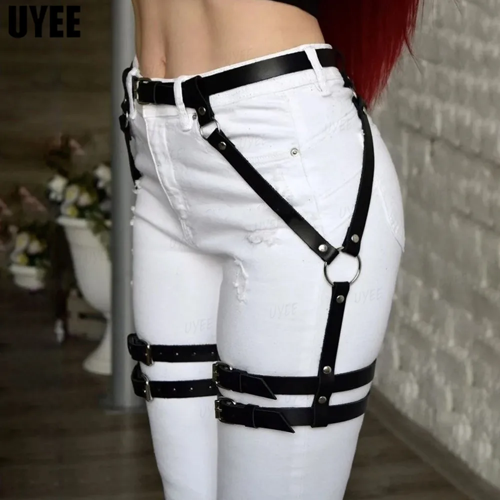 UYEE Women\'s Garter PU Leather Sword Belt Waist Handmade Body Bondage Sexy Leg Suspenders Restraints Belt Goth Accessories Strap