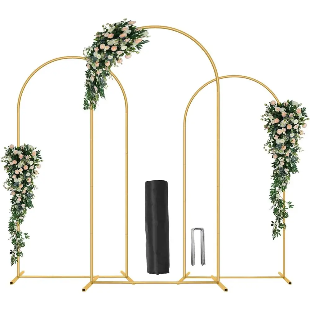 

Metal Arch Backdrop Stand, Set o 3 (6/6.6/7.2 t) Wedding Arched e with 12 Ground Nails and Storage Bag, Stable Arched Background