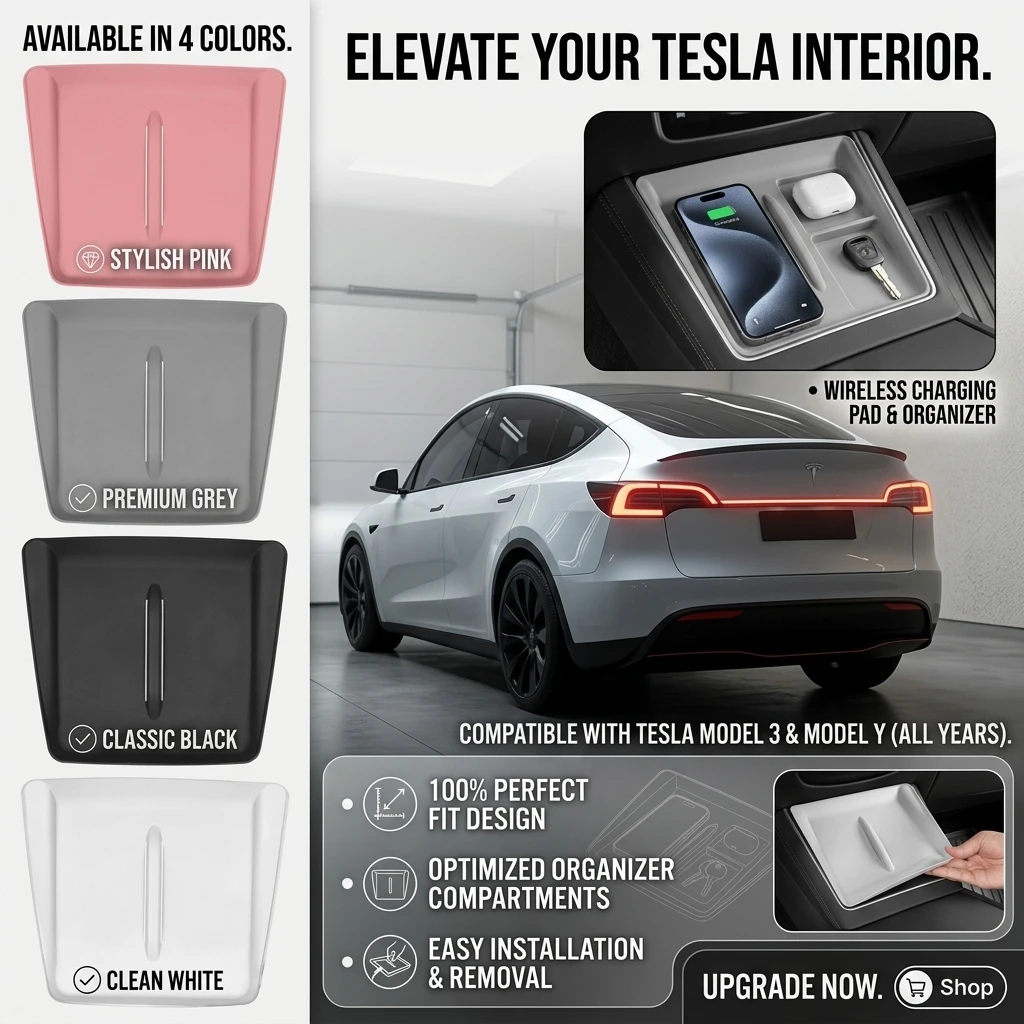 For Tesla Model Y YL Juniper 2026 Ultra-Thin Wireless Charging Pad Anti Slip Center Console Mat Cover Car Interior Accessories