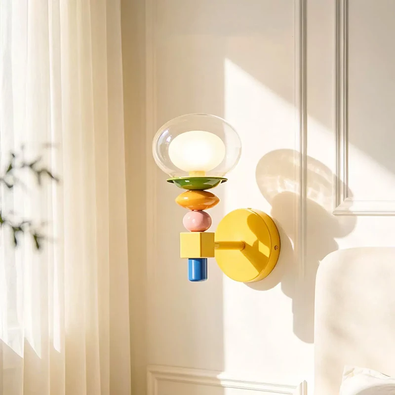 French Cream Style Children's Room Bedside Wall Lights LED Light Luxury Colorful Memphis Baby Room Boy Girl Bedroom Wall Lamps