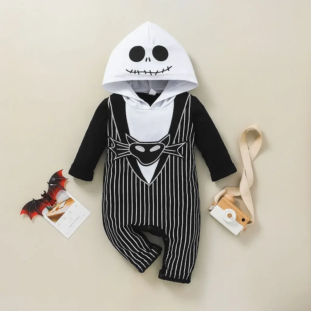 Baby-Skelett-Halloween-Kostüm, Kapuzen-Langarm-Strampler für Kleinkinder, Festtagsparty-Cosplay-Kostüm – Detail 3