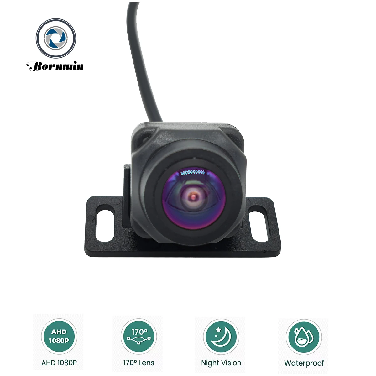 Bornwin AHD Car Rear View Camera Side/Front/Backup 170° Black Fisheye Lens Full HD Night Vision Waterproof Reversing Universal