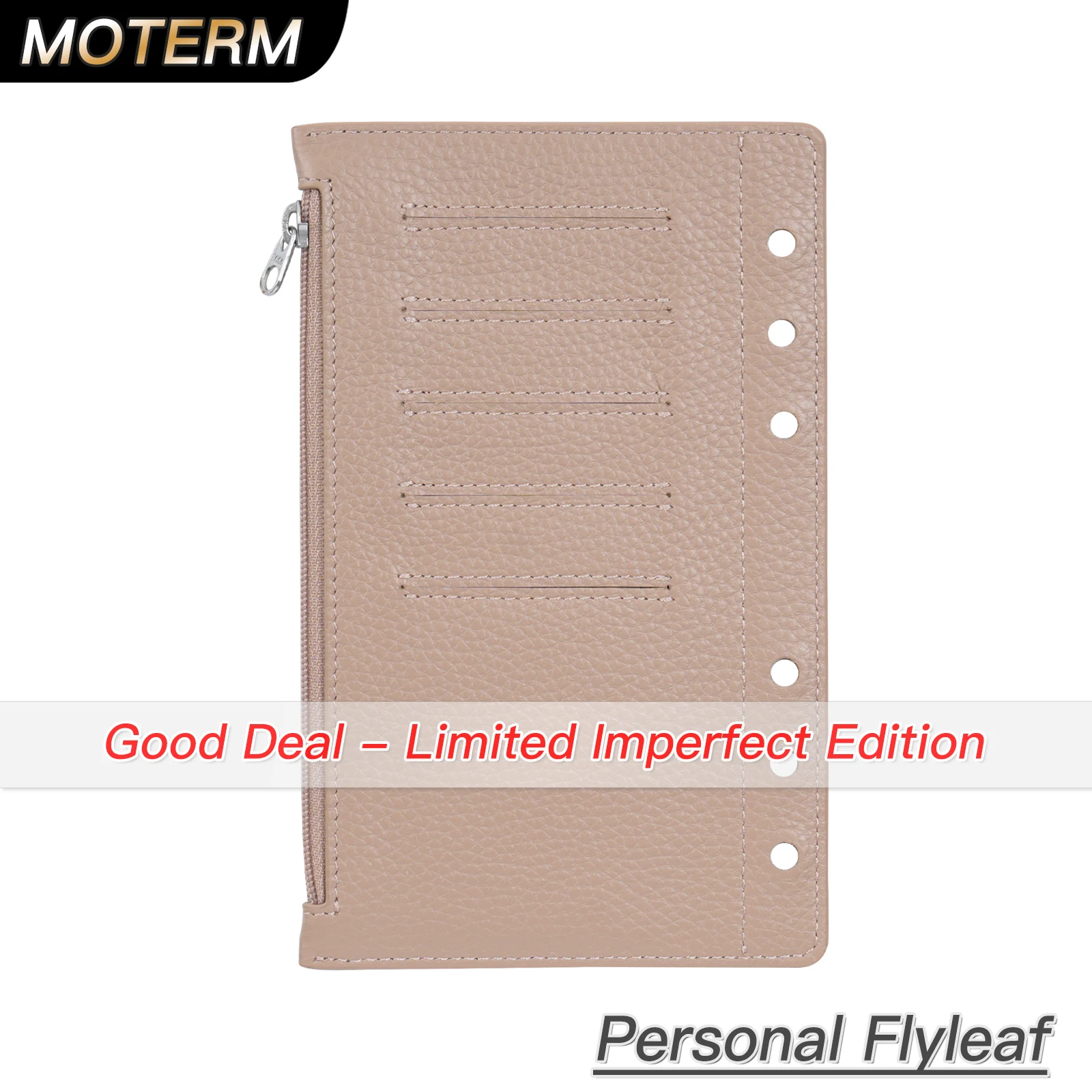 

Limited Imperfect Moterm Zipper Flyleaf for Personal Ring Planner Genuine Pebbled Grain Leather Divider Notebook Accessory
