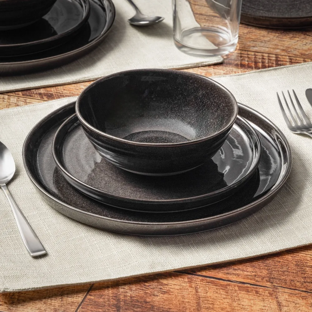 Rustic Round Ceramic Stoneware Salad Plate Microwave & Dishwasher Safe Dinner Plate - view 5