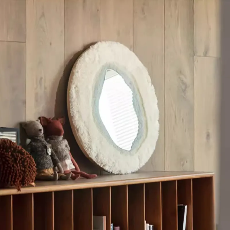 Simple Decor Girls' Bedroom Countertop Dressing Mirror Art Design Wooden Frame Soft Edge Trimming Round High-Definition Mirror