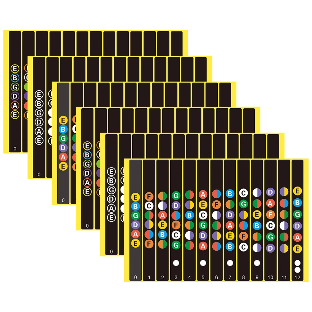 

6 Sheets Guitar Stickers Fretboard Decals Clear Printed Colorful Letters For Folk Electric Guitars Ukelele Accessories Beginner