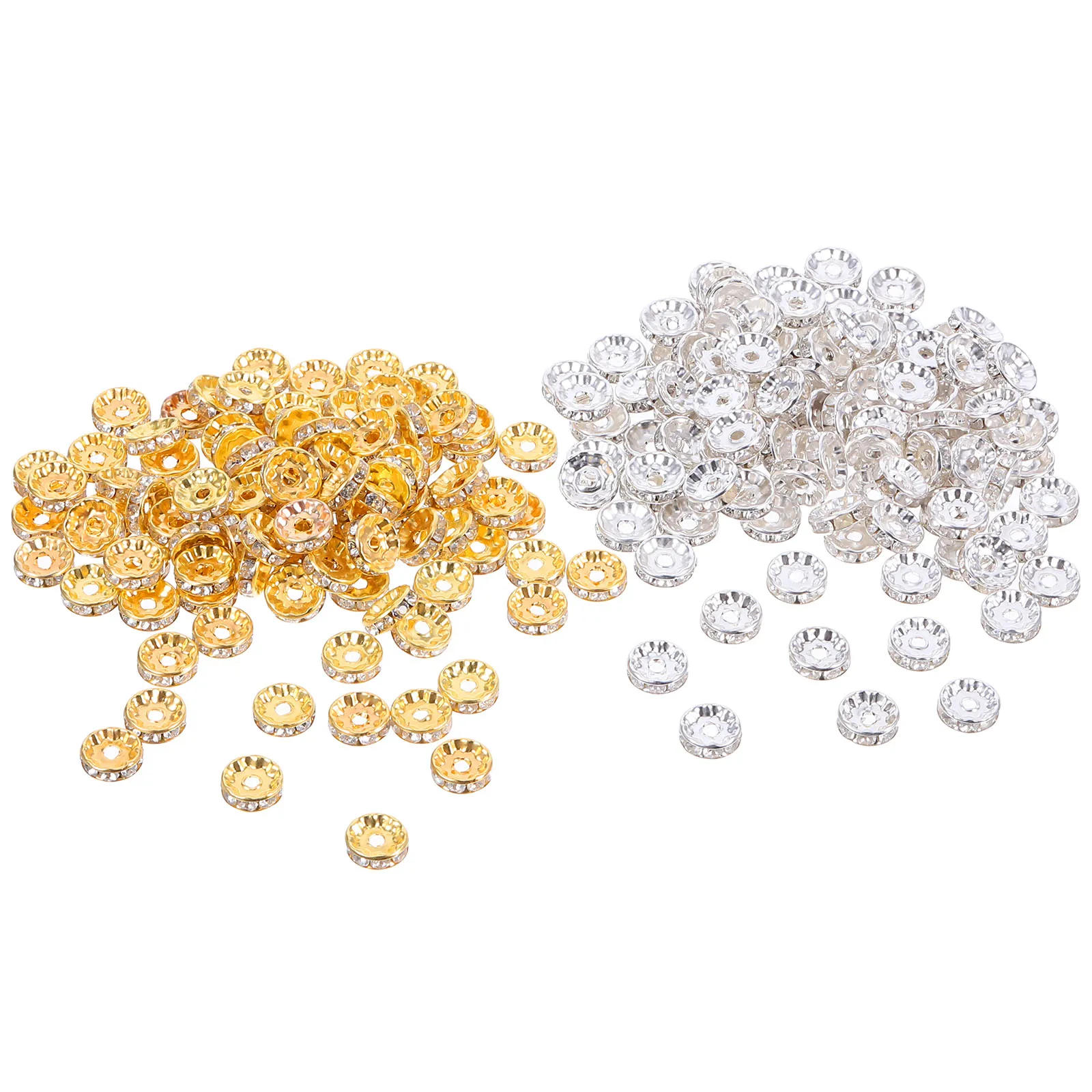 

200 Pcs Wheel Spacer Beads for Crafts Bracelet Spacers Rhinestones Round Metal Jewelry