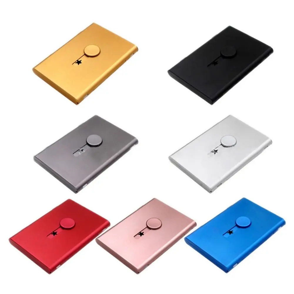 Creative Hand Push Type Business Card Case Aluminum Metal Card Holder Portable Ultra Thin Frosted Card Storage Box Organizer