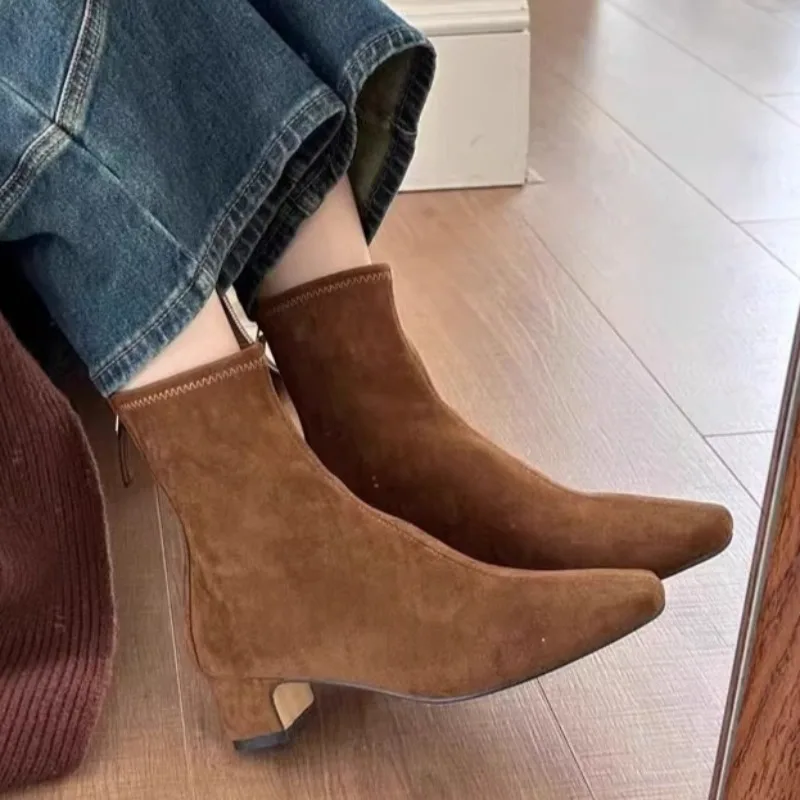 

Suede Women High Heels Ankle Boots Fashion Chunky Heeled Shoes New Trend Pumps 2025 Winter Goth Casual Woman Short Botas Mujer