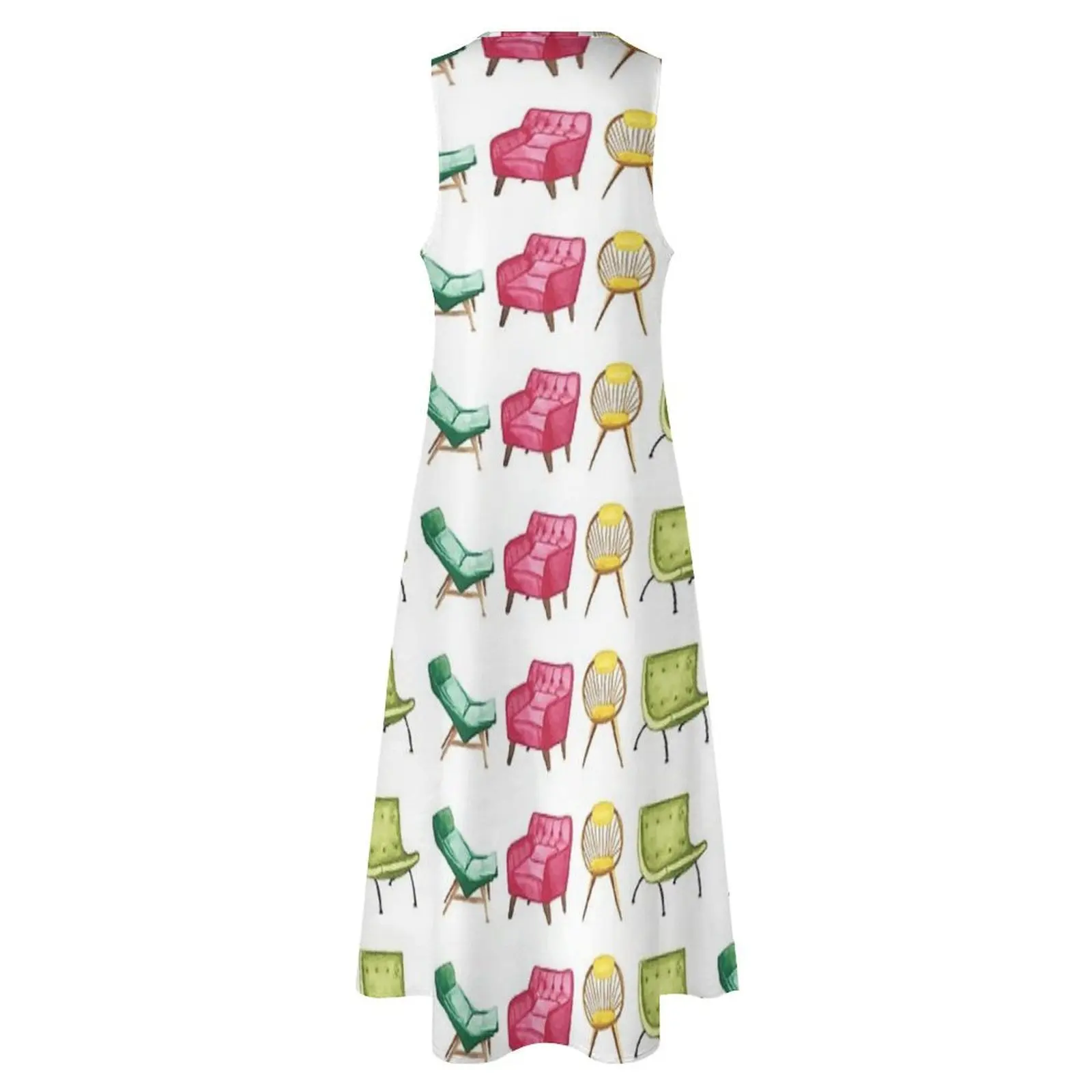 Sillas modernas de mediados de siglo, vestido largo de acuarela, ropa femenina, vestidos de verano para mujer, vestido de noche para mujer 2025