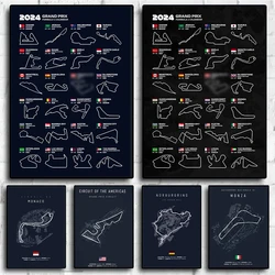 2024 Grand Prix Formula 1 Calendar Wall Art Canvas Painting Motorsport Race Circuit Poster Prints Picture for Modern Home Decor