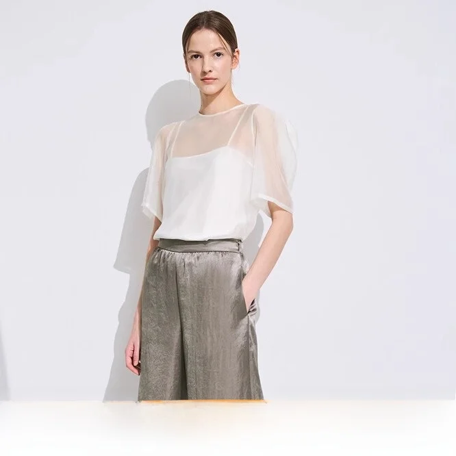 Zoete veelzijdige ronde tweedelige set met ne-split irt Koreaanse Sle Commute Wind ort Sve Ritsontwerp Normale lengte