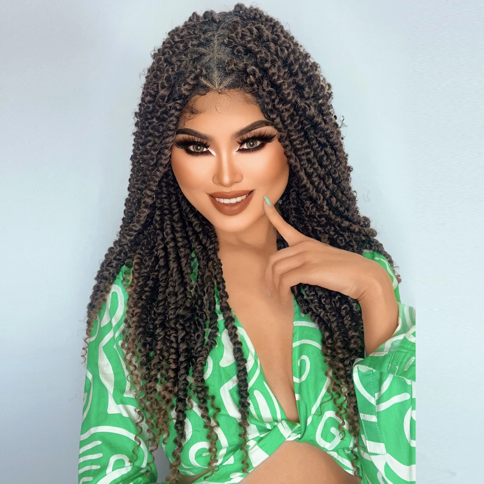 

Full Lace Synthetic Afro Wig - Long Spring Roll & Dirty Braid Styles, Wine Red/Brown/Black African dirty braid Women wig