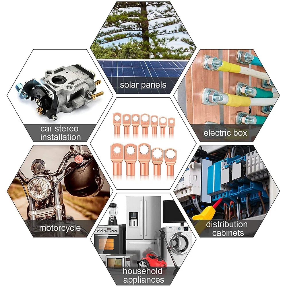 170PCS Copper Ring Terminal Lug Battery Cable End Crimp Terminals Electrical Wire Connector Automotive SC Terminal AWG 4-12