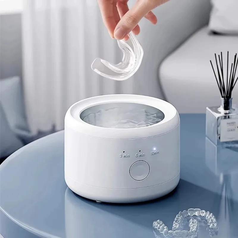 Ultrasonic Cleaner White Denture Cleaning Machine for Jewelry Watch Rings Eyeglasses Household Washing