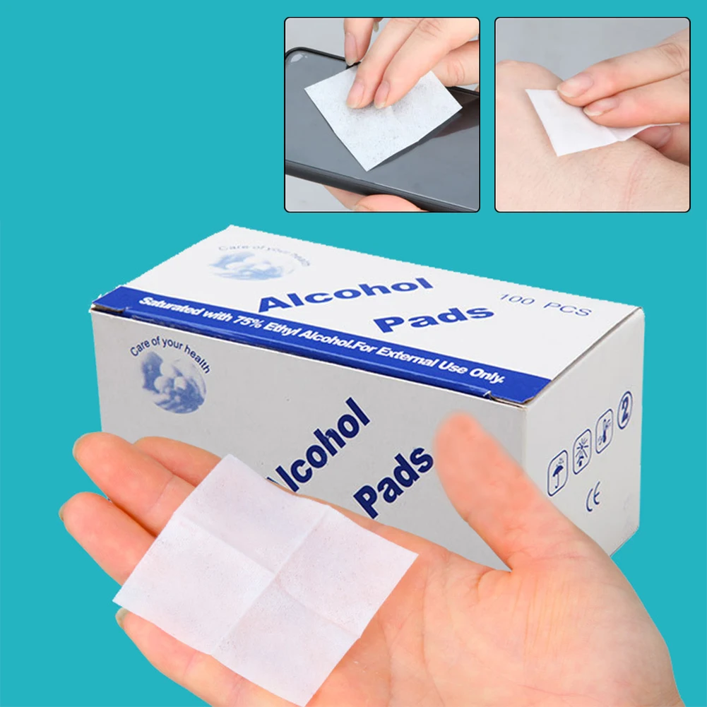 50/100PCS Disposable 75% Alcohol Cotton Pads Tattoo Clean Tools For Antiseptic Clean Skin Jewelry Cell Phone Disinfection Use