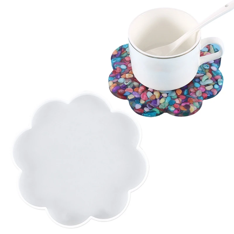 DIY Flower Tea Tray Coaster Silicone Mold Flower-shaped Cup Mat Holder Epoxy Resin Mould Crafts Home Decoration Casting Tool