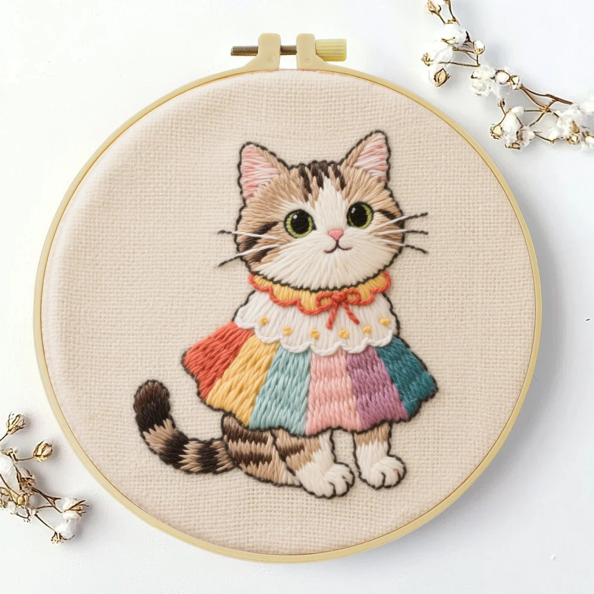 1 Stück 20x20 cm/7,87 Zoll Niedliches Katzen-Stickerei-Starter-Kit DIY-Set für Anfänger Heimdekoration Nähkunst – Detail 2
