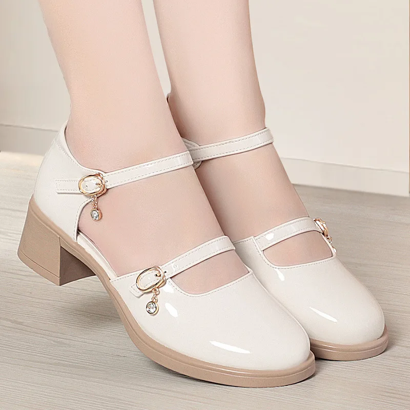 4cm British Style Shallow Comfortable Soft Leather Shoes Mary Janes 2026 Spring Fall Block Heel Shoes Platform for Office Mother