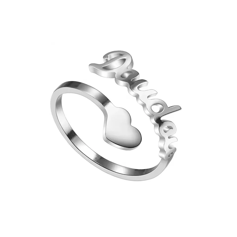 Personalized Filled Heart Name Ring/Customized Unique Ring /For Girlfriend,Wife,Mom Gifts Statement Jewelry - Adjustable Collar