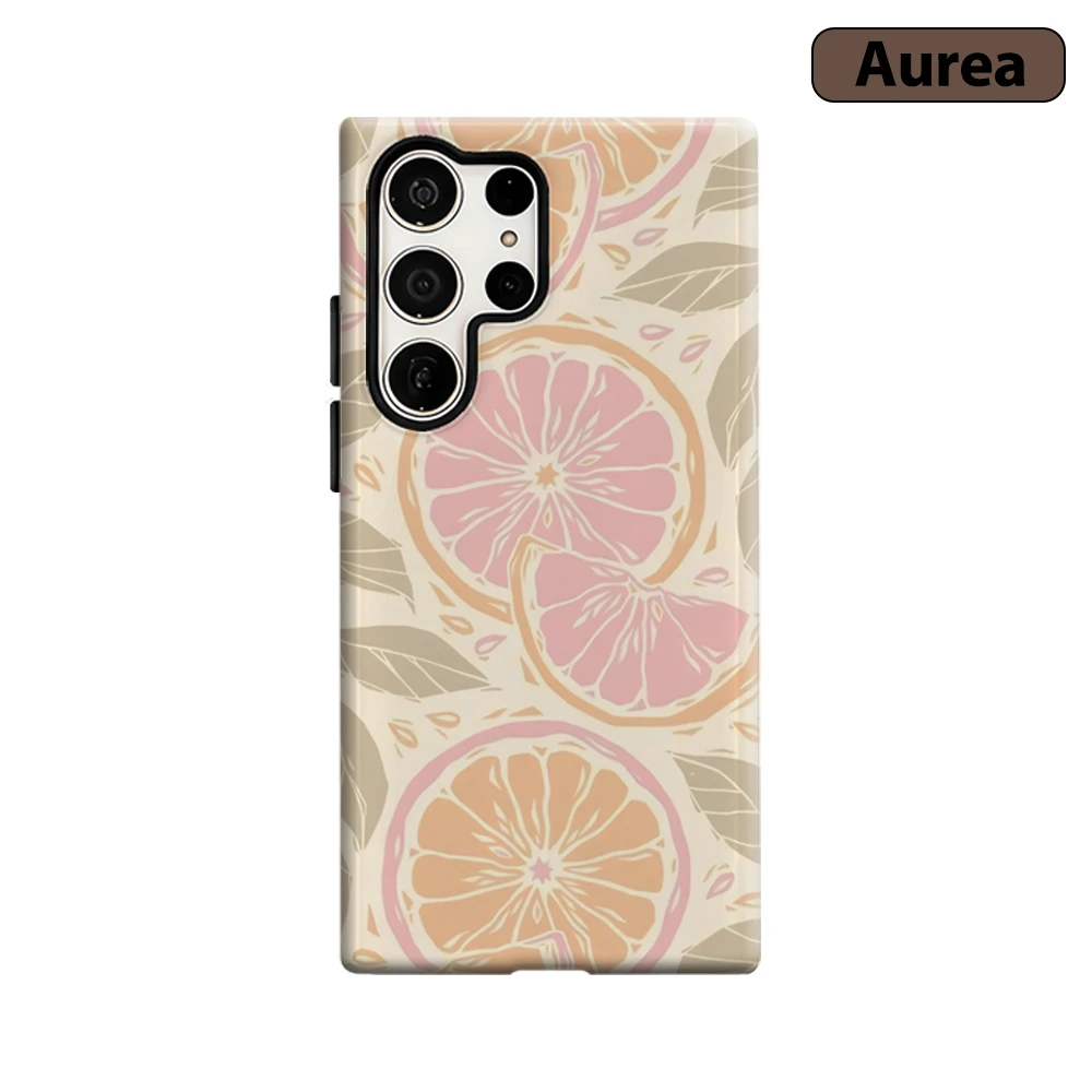 Pink-Orange Citrus Phone Case for Samsung Galaxy S25 Ultra S24 S23 Ultra Plus Shockproof Double Layer Tough Back Cover