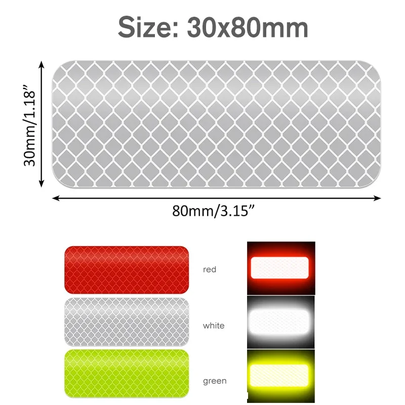 60-10pcs Bicycle Reflective Stickers Secure 30x80mm Warning Strip Car Motorcyle Night Saftety Mark Bicycle Rim Frame Reflector