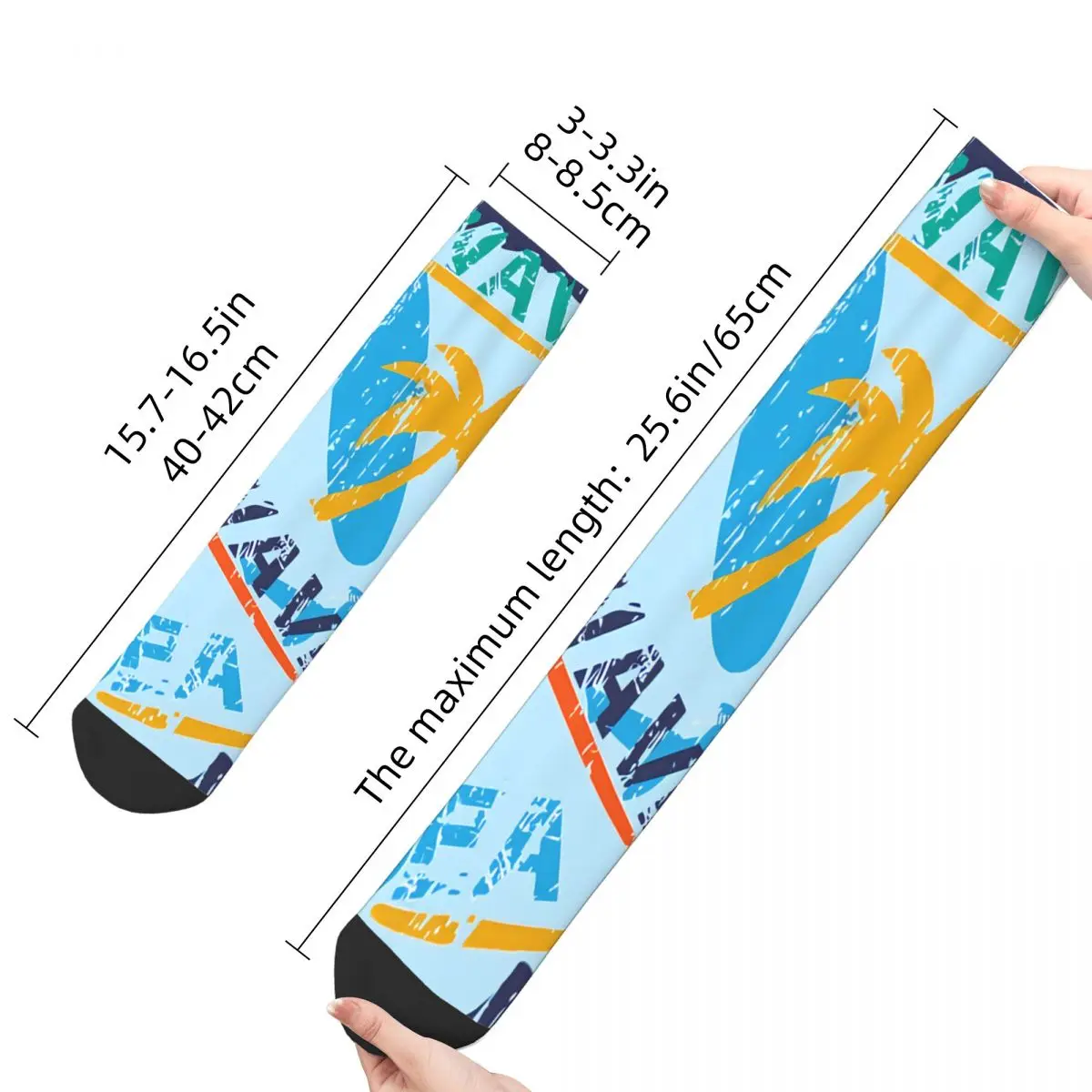 Retro Seamless Vector Pattern Bright Surfboards Shark Stock Men's Socks Tropics Pattern Unisex Novelty Pattern Printed Crew Sock