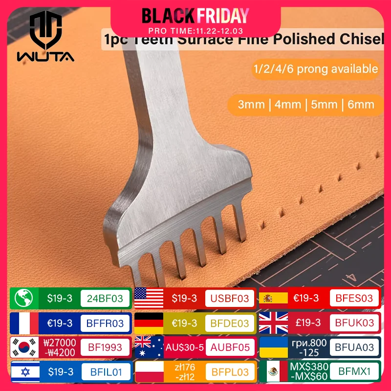 WUTA 1pc 3/4/5/6mm Leather Chisel Tool Diamond Pricking Iron Basic Hole Punch Stitching Leather Craft tools